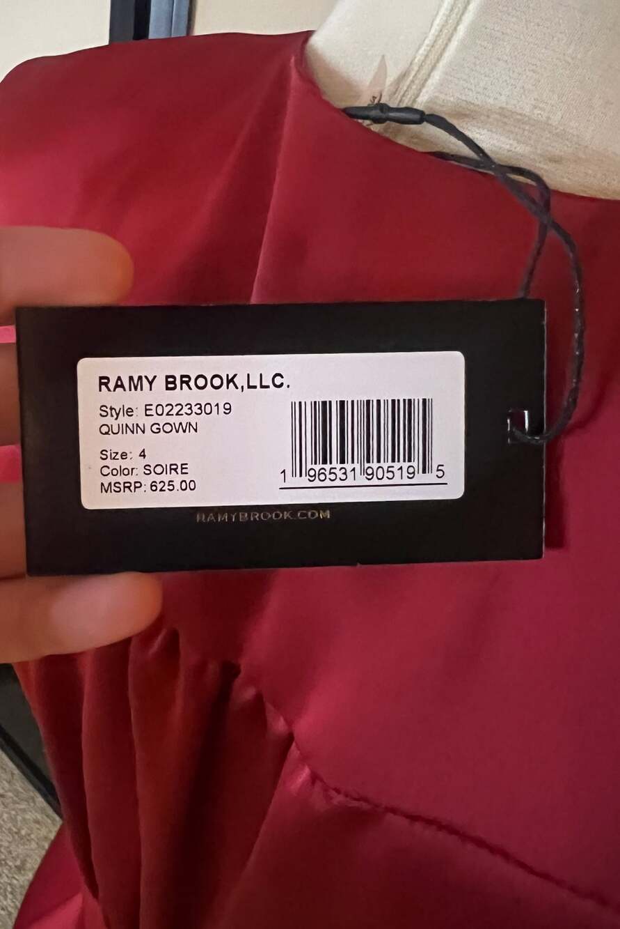 Ramy Brook Crimson Satin Plunging Maxi Dress - Picture 4 of 5